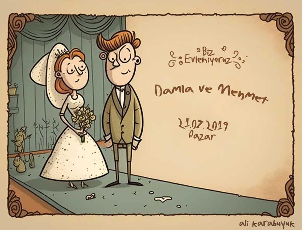 Düğün Davetiyesi İçin Karikatür 01